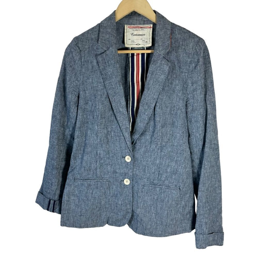 Anthropologie Cartonnier Blue Linen Blend Two Button Blazer Sz‎ 6